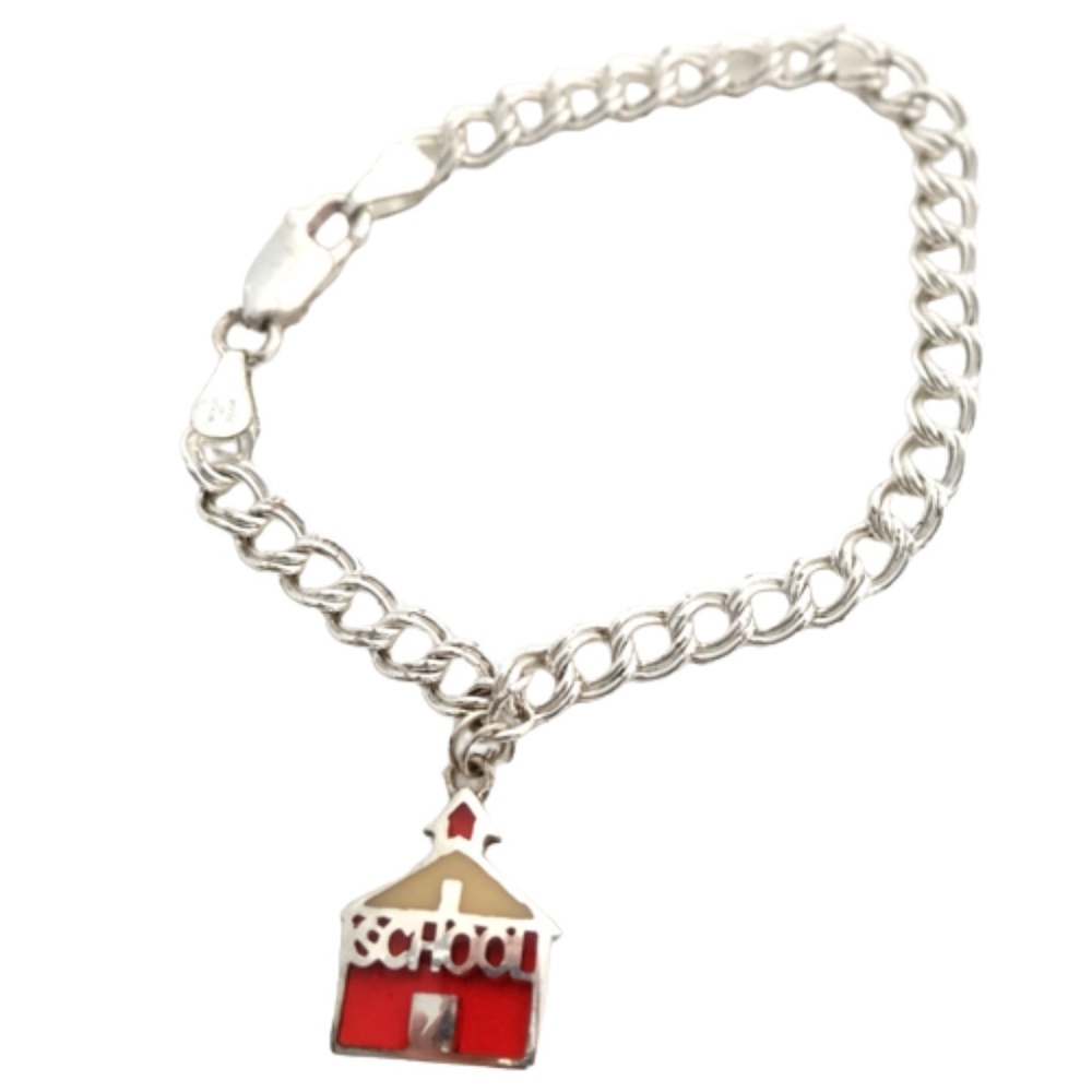 Solid Sterling Silver Bracelet With Dangling Scho… - image 2